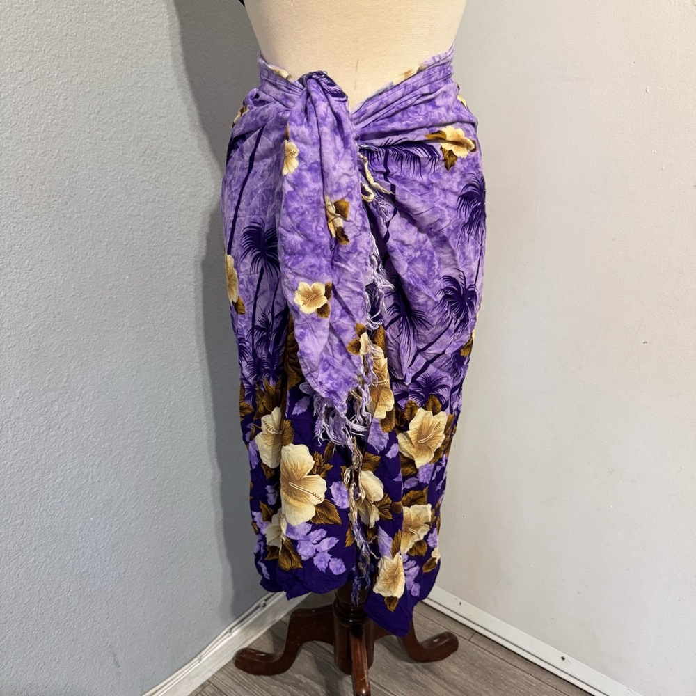 Hawaiian Floral Purple Pareo Beach Cover Up Wrap Tasseled Sarong Skirt‎ Dress